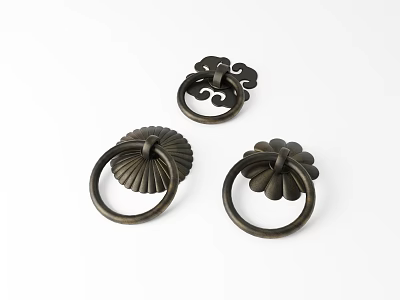 Antique Brass Furniture Handles With Ornate Floral And Cloud Patterns 3d model