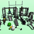 Variety of Sports Equipment Including Strength Training Machines Dumbbells and Exercise Balls