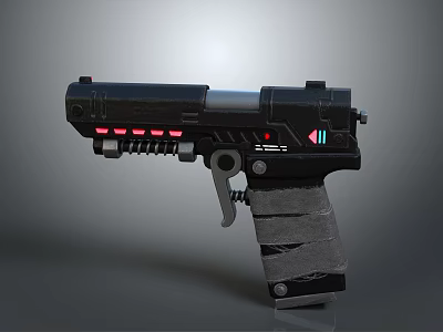 Futuristic Sci Fi Weapon Black Mechanical Pistol With Red Glowing Accents And Textured Grip 3d model