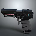 Futuristic Sci Fi Weapon Black Mechanical Pistol With Red Glowing Accents And Textured Grip