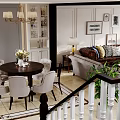 Elegant Living Dining Room Interior With Framed Artworks Sofa Throw Pillows And Coffee Table