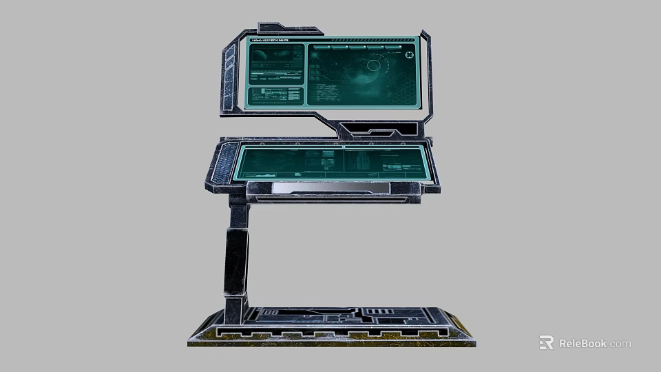 Dual Screen Computer Workstation With Modern Interactive Interface And Ergonomic Metal Stand 3d model 