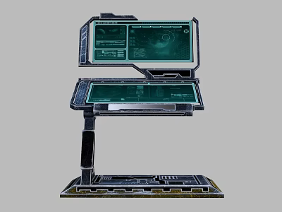 Dual Screen Computer Workstation With Modern Interactive Interface And Ergonomic Metal Stand 3d model