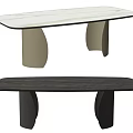 Modern Dining Tables With Light Colored Top Dark Wooden Top And Curved Legs 3d model