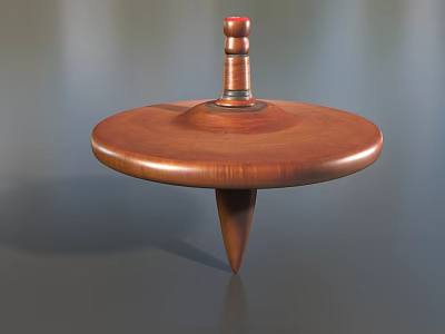 Brown Wooden Top With Round Base Pointed Bottom And Red Tip 3d model