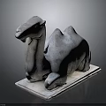 Detailed Recumbent Gray Stone Camel Sculpture on Square Base