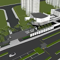 Modern Entrance Gate Design With Brick Walls Glass Panels Trees And Stone Steps
