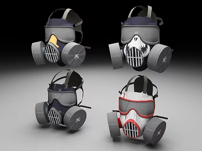 Stylish Gas Masks With Unique Face Designs And Filters In Four Different Styles 3d model