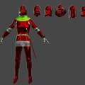 Shiny Red Metallic Armor Suit With Matching Helmets And Detailed Design