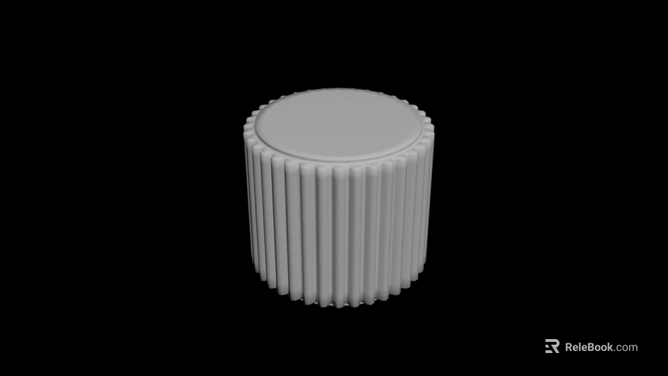 White Round Ribbed Cylindrical Knob With Smooth Top Surface Design 3d model 