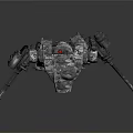 Camouflage Mechanical Robot With Tracked Legs Armed Weapons And Red Signal Light