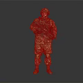Military Soldier In Camouflage Uniform With Helmet And Rifle Standing Against Gray Background