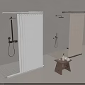 Modern Bathroom Shower Screen With Vertical Stripes Shower Rod And Wooden Stool Bath Products