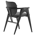 Elegant Single Chair With Gray Fabric Upholstery And Black Wooden Armrest Frame Design