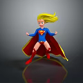 Superhero Girl In Blue Costume With Red Cape Yellow Hair And Super Symbol