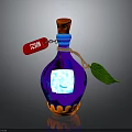 Colorful Poison Bottle With Red Cork Stopper Purple Blue Gradient And Green Leaf