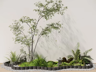 Indoor Greenery Wall Design With Lush Plants And Stone Edging 3d model