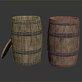Wooden Barrels With Metal Hoops And Open Lid For Home Living Storage