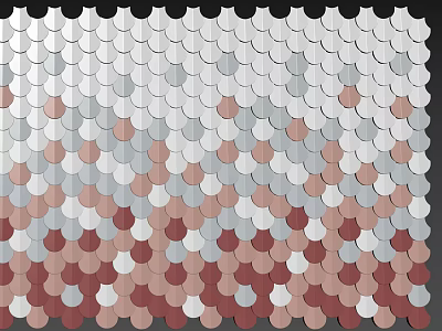 Scalloped Fish Scale Tile Wall Design With Gray Pink And Red Color Patterns 3d model