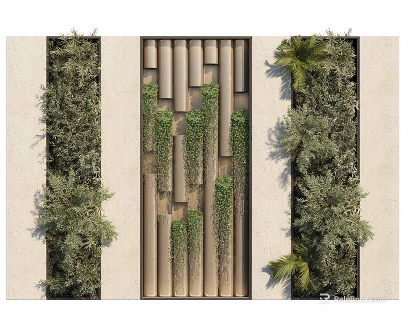 Modern Natural Living Plant Wall Interior Design With Wooden Accents And Diverse Greenery 3d model 