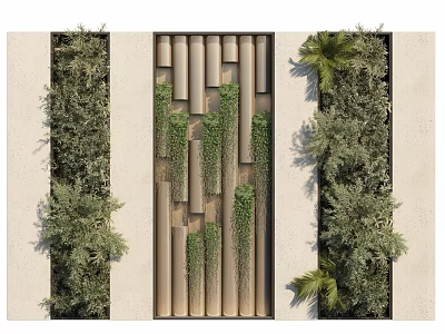Modern Natural Living Plant Wall Interior Design With Wooden Accents And Diverse Greenery 3d model