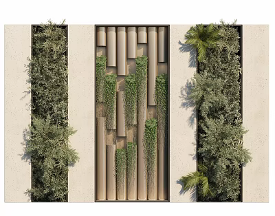 Modern Natural Living Plant Wall Interior Design With Wooden Accents And Diverse Greenery 3d model