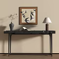 Traditional Console Table With Gray Vase Open Book Table Lamp And Bird Decorative Painting