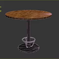 Circular Wooden Top Table With Metal Legs And Marble Base Design