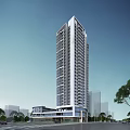 High Rise Modern Residential Building With Glass Curtain Wall And Surrounding Trees