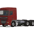 Red DAF Semi Truck Cab With Multiple Wheels And Classic Exterior Design