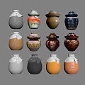 Assorted Ceramic Jars with Diverse Patterns and Decorative Lids for Home Decor 3d model