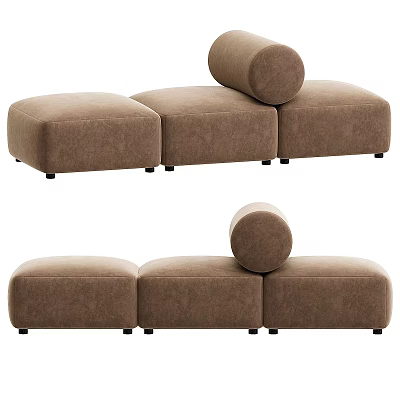 Brown Fabric Modular Sofa Stools With Multiple Sections And Round Cushion 3d model