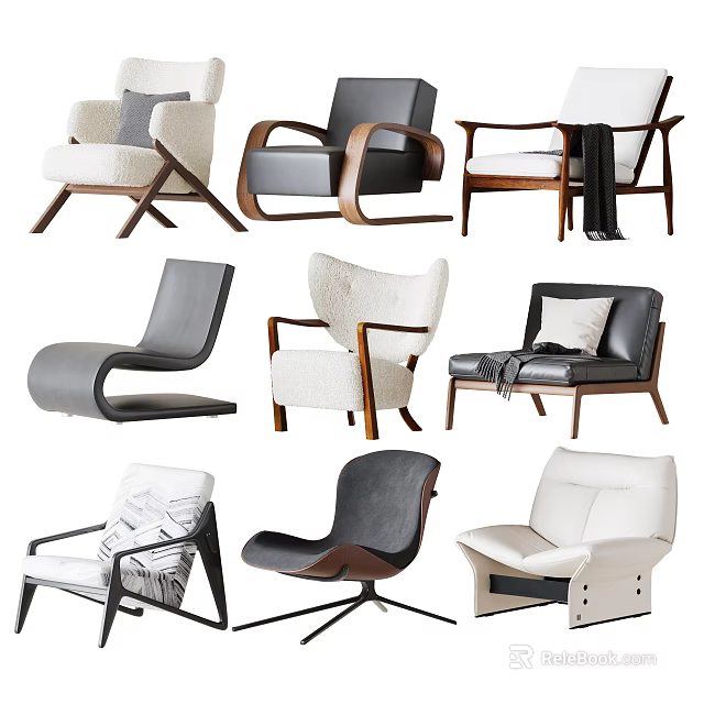 Modern Leisure Accent Chairs With Wooden Frames Diverse Upholstery And Stylish Designs 3d model 
