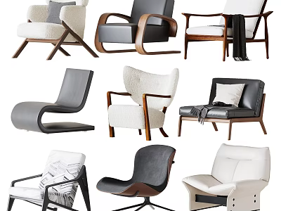 Modern Leisure Accent Chairs With Wooden Frames Diverse Upholstery And Stylish Designs 3d model