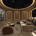Cozy Luxurious Home Theater With Starry Ceiling And Large Screen