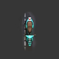 Turquoise Vintage Scooter With Brown Seat Round Mirrors And Beige Wheels