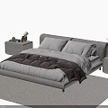 Light Modern Double Bed With Pillows Brown Blanket Nightstands Table Lamp And Green Plant