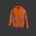Orange High Visibility Hooded Jacket With Reflective Strips And Zipper Front 3d model