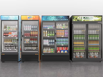 Commercial Display Freezers with Multiple Colors and Assorted Beverages Inside 3d model