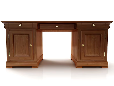 Classic Wooden Desk with Drawers and Cabinet Doors Traditional Office Furniture Design 3d model
