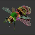 Detailed Realistic Hairy Striped Bee With Transparent Wings Compound Eyes And Legs On Dark Background