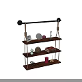 Vintage Wall Clock On Hanging Wooden Shelf With Decorative Items And Books