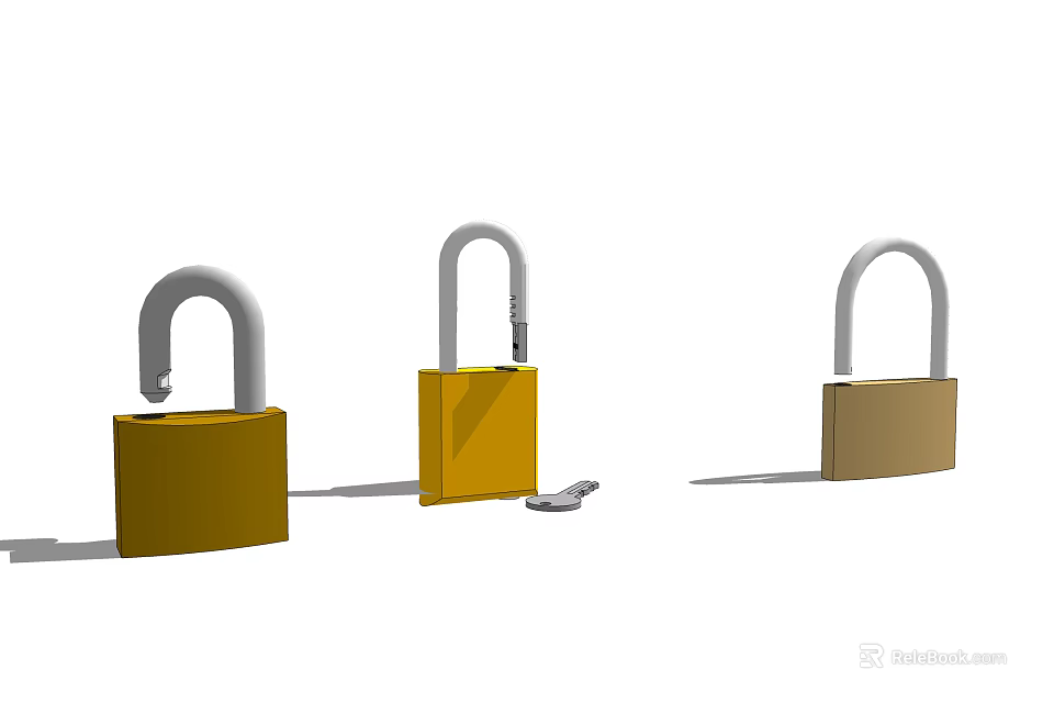 Door Handle Featuring Locked Unlocked And Partially Open Padlocks With Key 3d model 