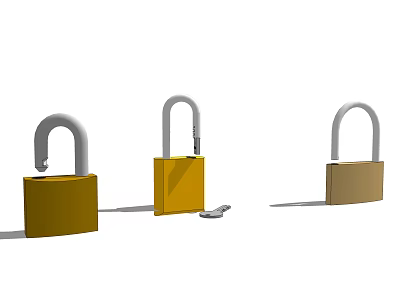 Door Handle Featuring Locked Unlocked And Partially Open Padlocks With Key 3d model