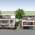 Modern Detached Villa Exterior With Glass Windows Balcony Trees And Courtyard