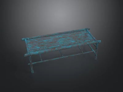 Rustic Teal Metal Slatted Outdoor Chair With Distressed Finish And Design 3d model