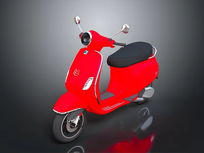 Shiny Red Classic Scooter With Black Seat Chrome Mirrors And Sleek Design 3d model