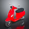 Shiny Red Classic Scooter With Black Seat Chrome Mirrors And Sleek Design