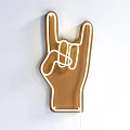 Modern Rock Hand Shaped Wooden Wall Decor With White Neon Edge