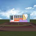 Outdoor Fitness Sports Court With Health Life Design And Basketball Lines